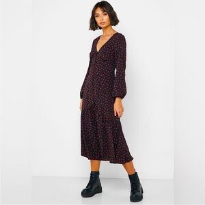 Topshop Rose Print Midi Dress | Size US 4